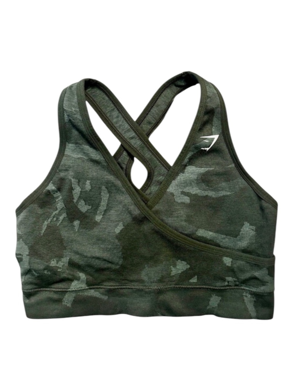 Gymshark‎ Adapt Camo Seamless Sports Bra Forest Green Wrap Front Crossback Smal